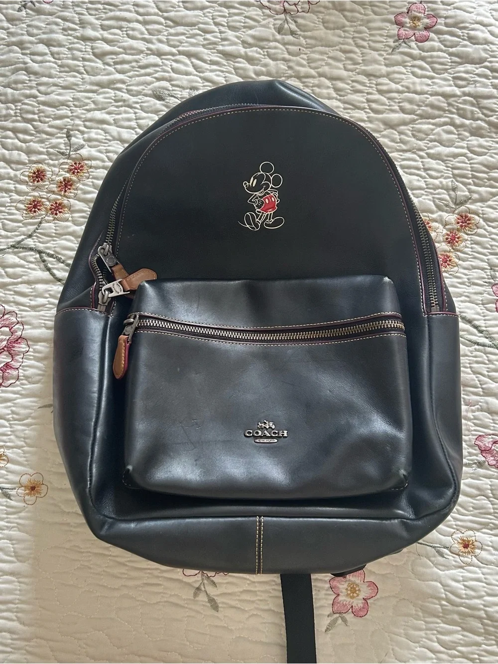 Coach Black Leather Backpack with Mickey Mouse Accent